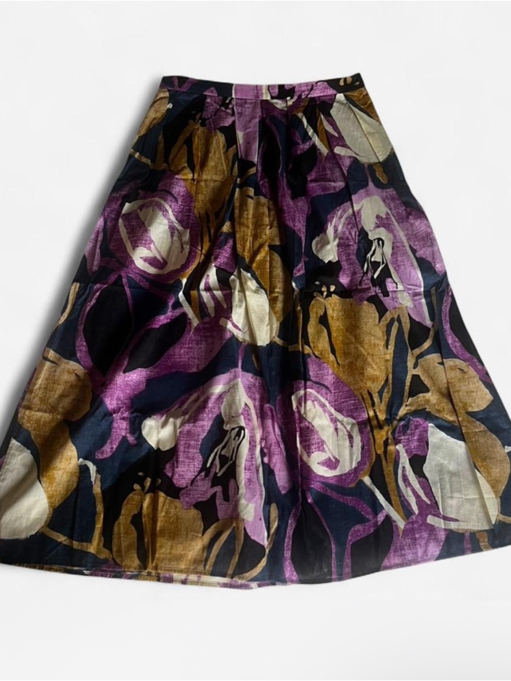 NWT Floral A-Line Midi Skirt in Purple, Gold & Blue
